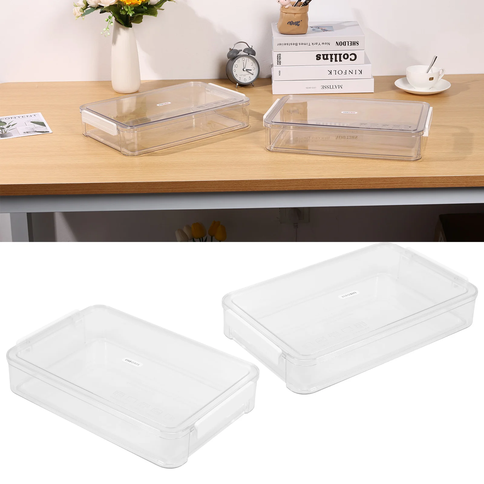 

2Pcs Document Storage Box Transparent Stackable Notebook Organizer Box Portable A4 Scrapbook Paper Storage Container