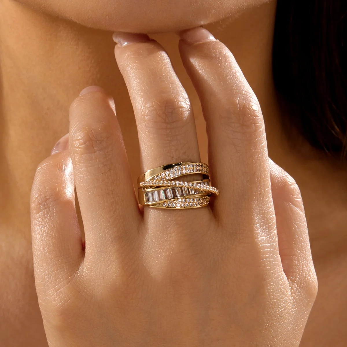 Minimalistische, gedrehte, unregelmäßige Messingringe mit eingelegtem CZ-Zirkon, offene Fingerringe für Damen und Herren, modischer geometrischer Ringschmuck – Detail 13