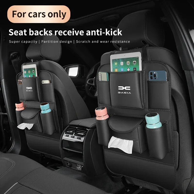 Dacia Logan Sandero Lodgy Jogger Dokker Duster Spring Bigster Car Seat Organizer Seat Back Storage Bag Anti-Kick Pad Accessori