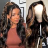 Perruque Highlight en Cheveux Humains Ondulés, Perruques Lace Front 13x6, Perruque Lace Front Ombrée 13x4 Vietnamienne pour Femmes, Perruques Noires 1B/30 230% 2