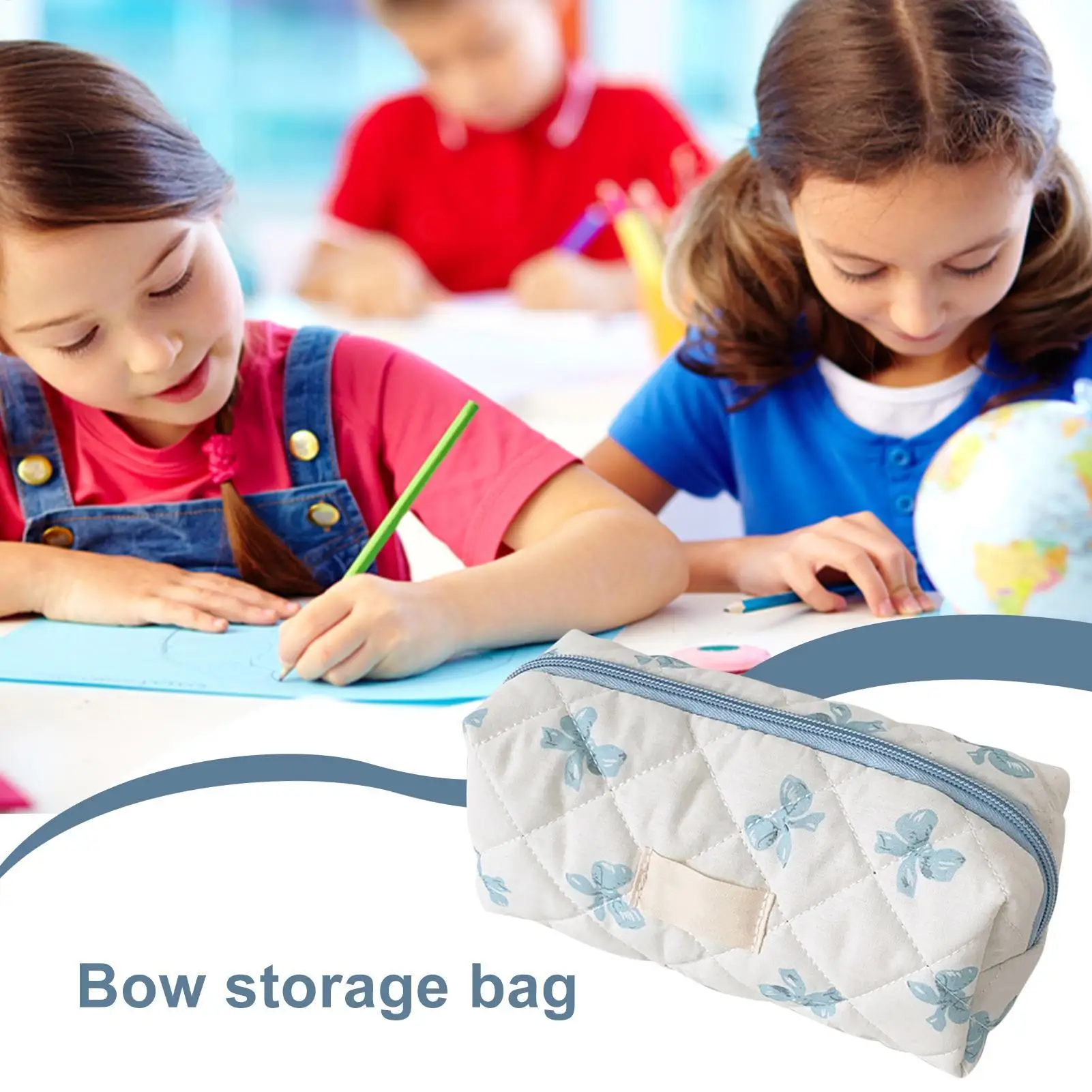 Pencil Pouch Cute Large Capacity Bow Pattern Pen Bag Cosmetic Organizer Portable Case Toiletry Makeup Pouch for College Student