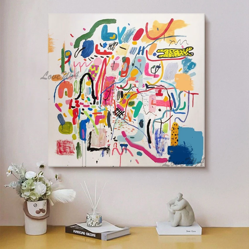 

Холст, настенная живопись, красочная линия, текстура, современная абстрактная акриловая живопись, искусство, картина, Безрамное украшение для детской комнаты
