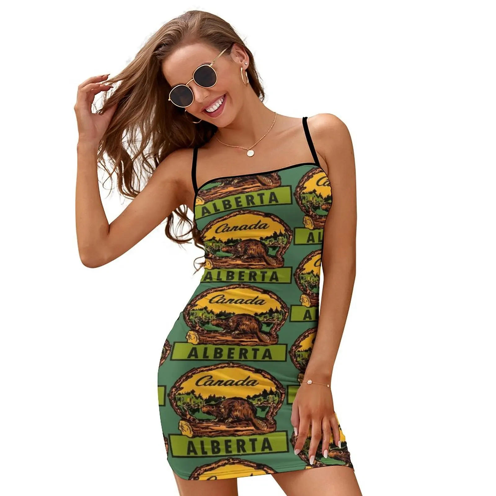 

Alberta Beaver AB Canada Vintage Travel Decal Slip Dress Prom gown Female dress