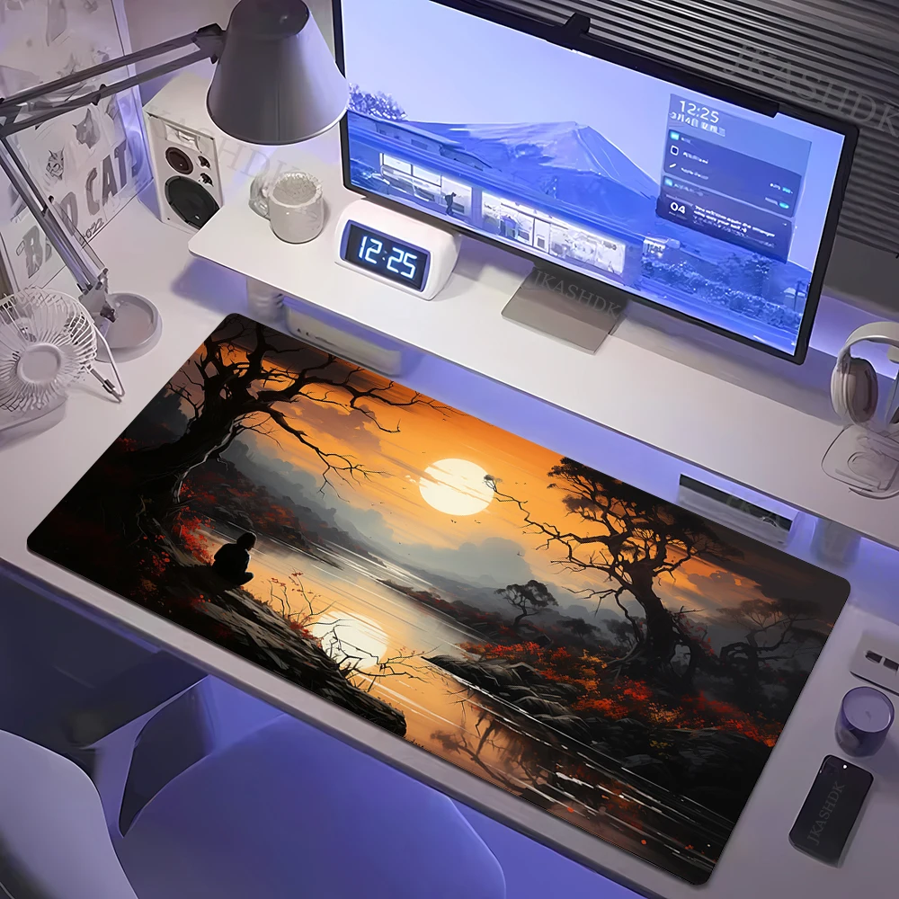 Lake Sunset Natural View Pad Landscape Mousepad Big Desk Waterproof Cloth Anti-Slip Rubber Base Laptop Mouse Mat_voghion.com