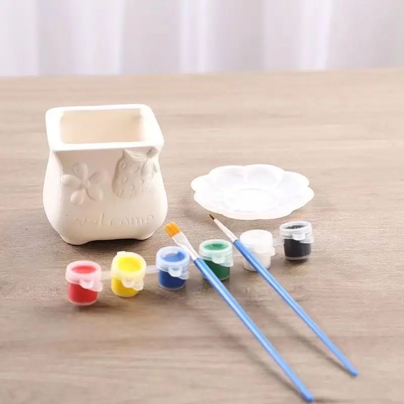 Handmade Vase With White Embryo Color Painted Ceramic Coloring Children DIY Graffiti Painting Parent-child Production Art ZD842
