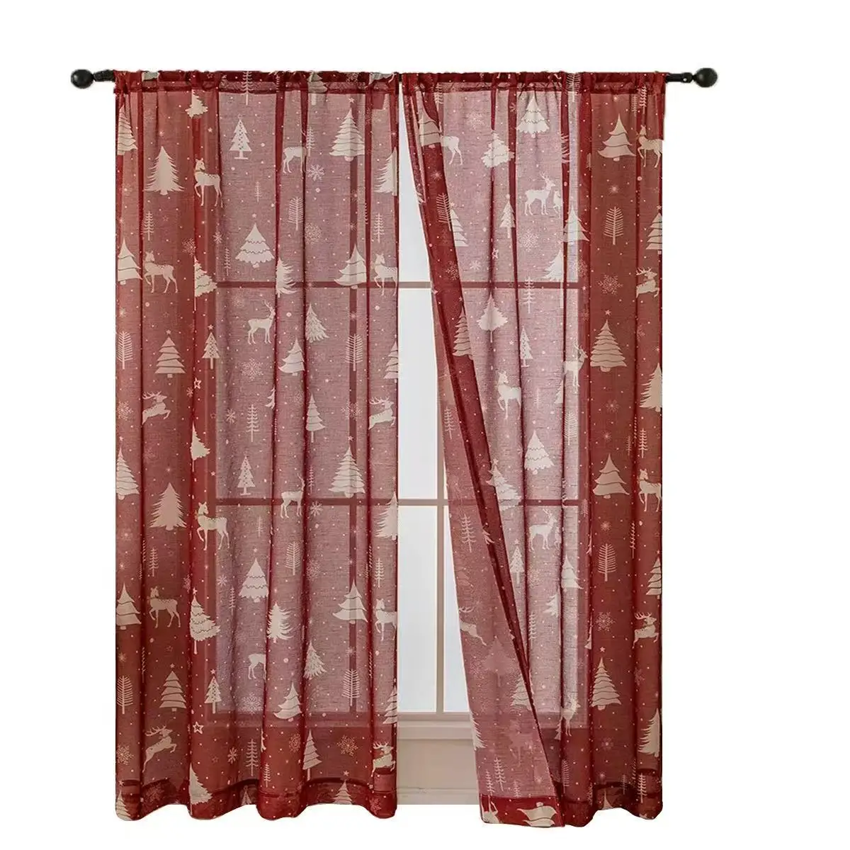 Red Snowflake Christmas Sheer Curtain 4