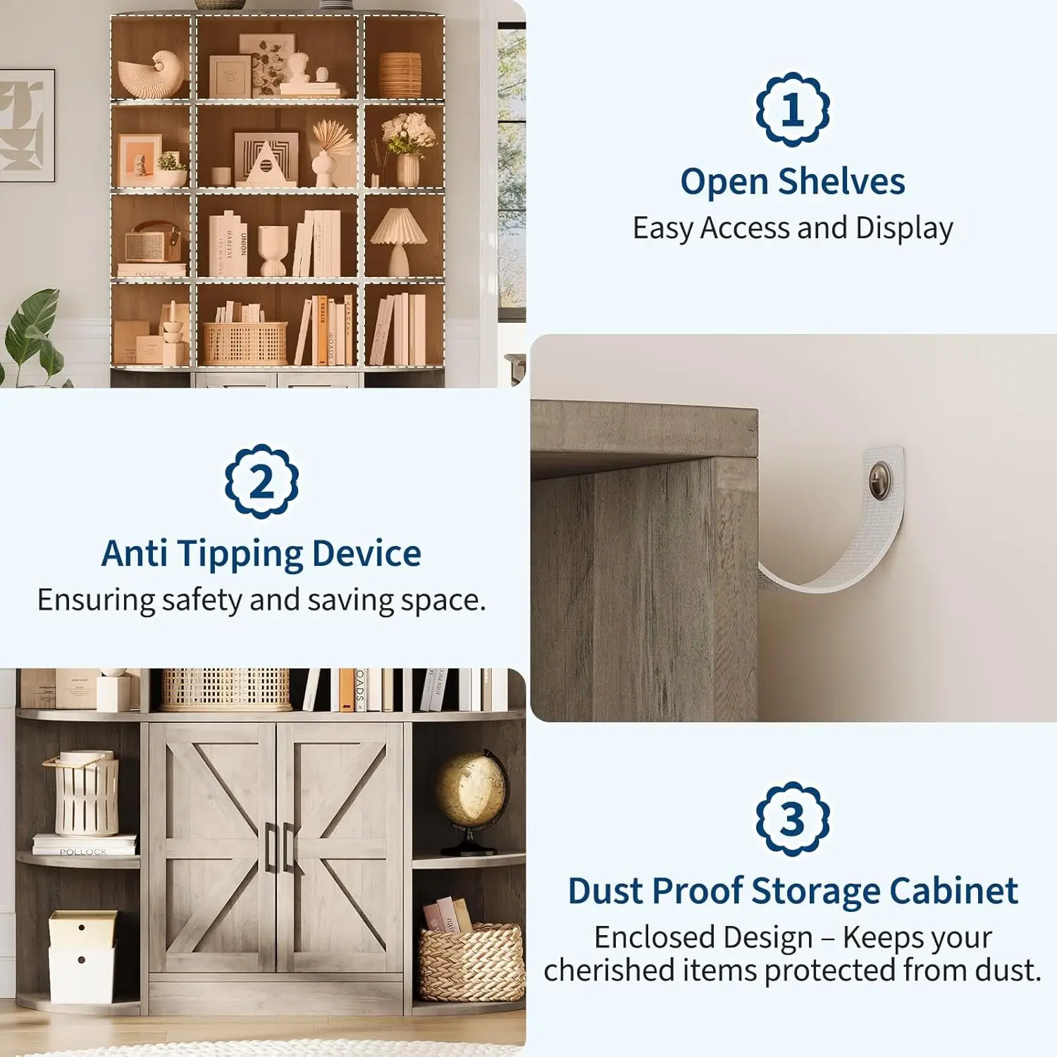 Tall Wooden Bookcase with Storage 3