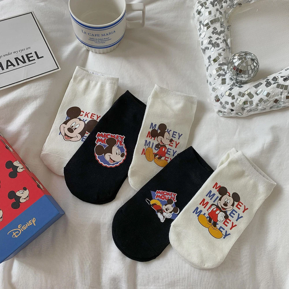 Disney Halloween Socks 2022 2022 Spring Summer New Disney Socks Cartoon Mickey Mouse Print Sock Slippers Street Couple Black White Boat Sock 5pcs Aliexpress