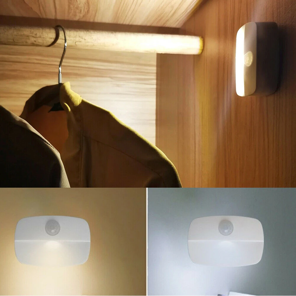 2PCS LED Motion Sensor PIR Night Light Cordless Battery Powered Closet Stair Light - 2