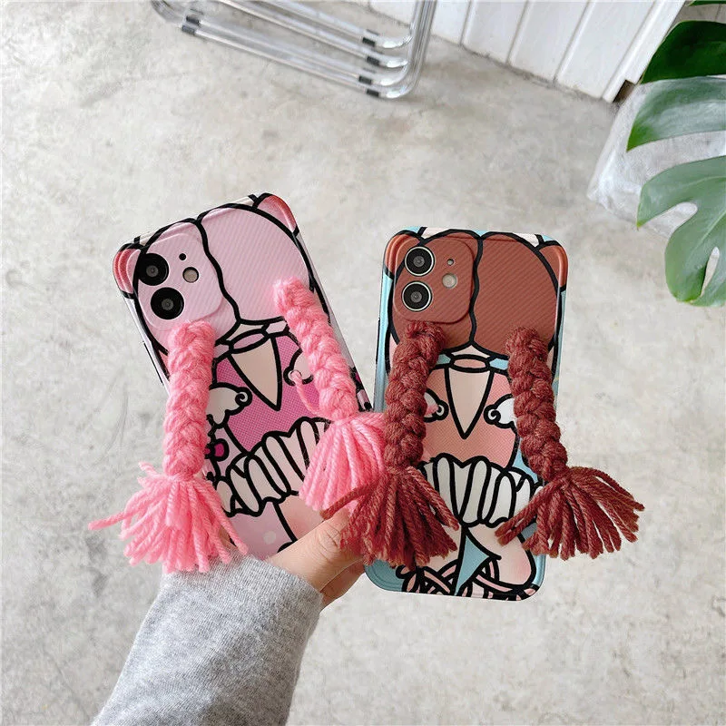 

Cute Pigtail Girl Phone Case For iPhone 12 Pro Max XS X XR Cartoon Shock proof Anti-fall Case For iPhone 11 Pro Max 7 8 Plus
