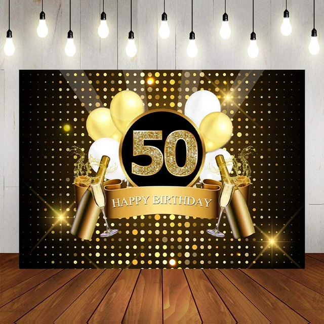 Fondo de feliz 50 cumpleaños para hombre adulto, cartel de decoración de  fiesta de cumpleaños, color negro y dorado, con purpurina - AliExpress