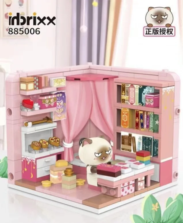Kreative Inbrixx Niedliche Katzen-Bausteine, Anime-Stadtstraßenszene Montage-Dekoration Kinder-DIY-Puzzle-Spielzeug Mädchengeschenke – Detail 21
