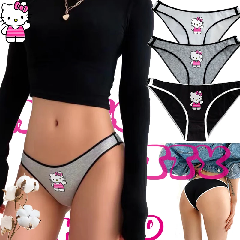 Ropa interior Sexy de Hello Kitty para mujer, calzones de algodón