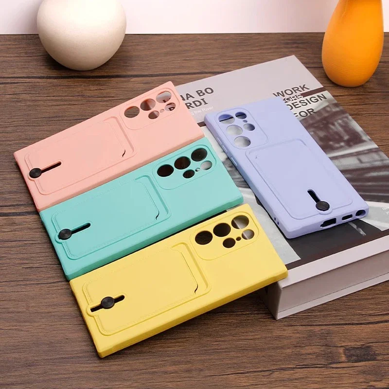 Premium Fine Hole Sliding Card Holder Silicone Phone Case – Shockproof Soft Back Cover