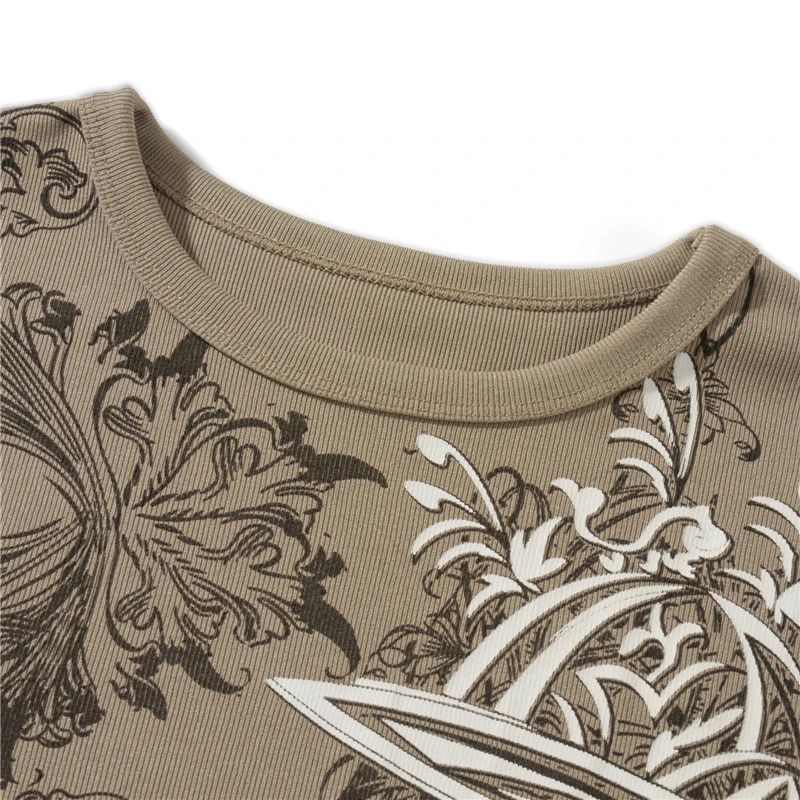Vintage Graphic T Shirt y2k Aesthetic Women Print Round Neck Long Sleeve Tops 2000s Fairy Grunge Clothes Streetwear