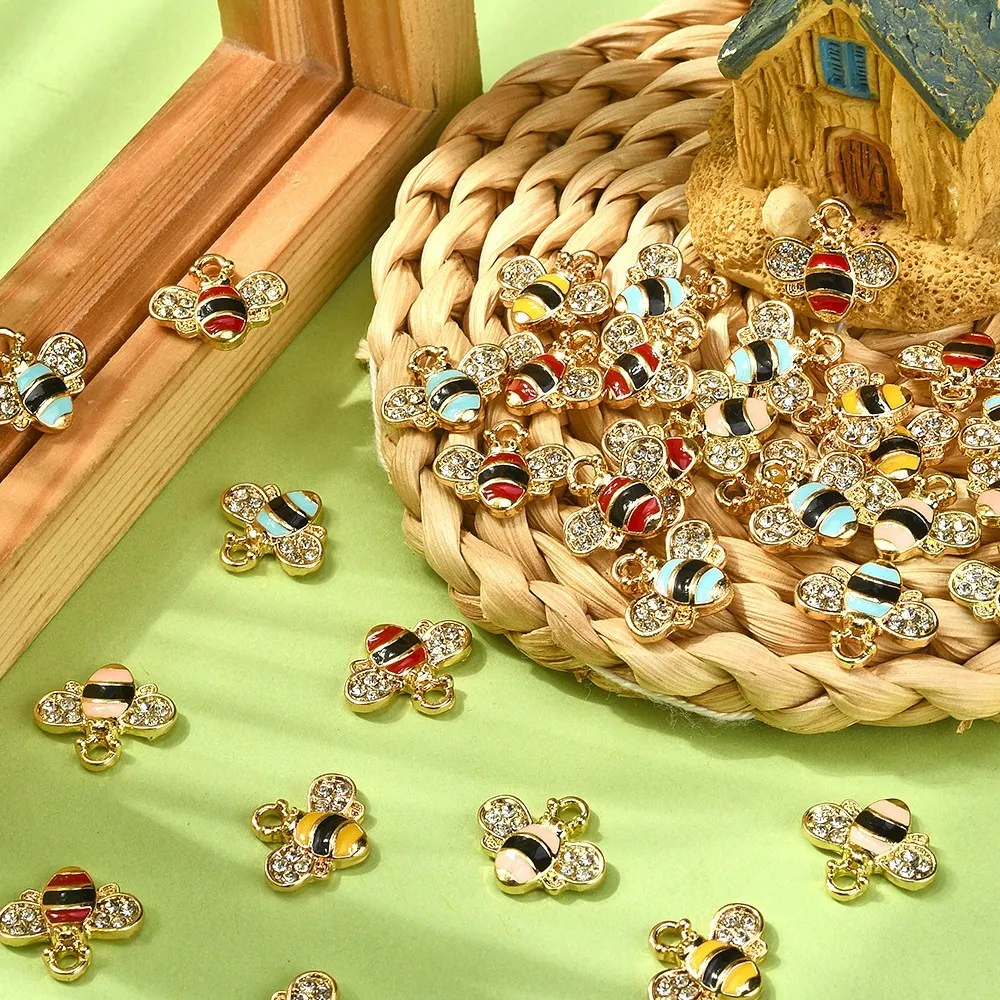 PandaHall 40 Pcs 4 Colors Enamel Mini Bees Charms Crystal Rhinestone Honeybee Animal Charm for Jewelry Making