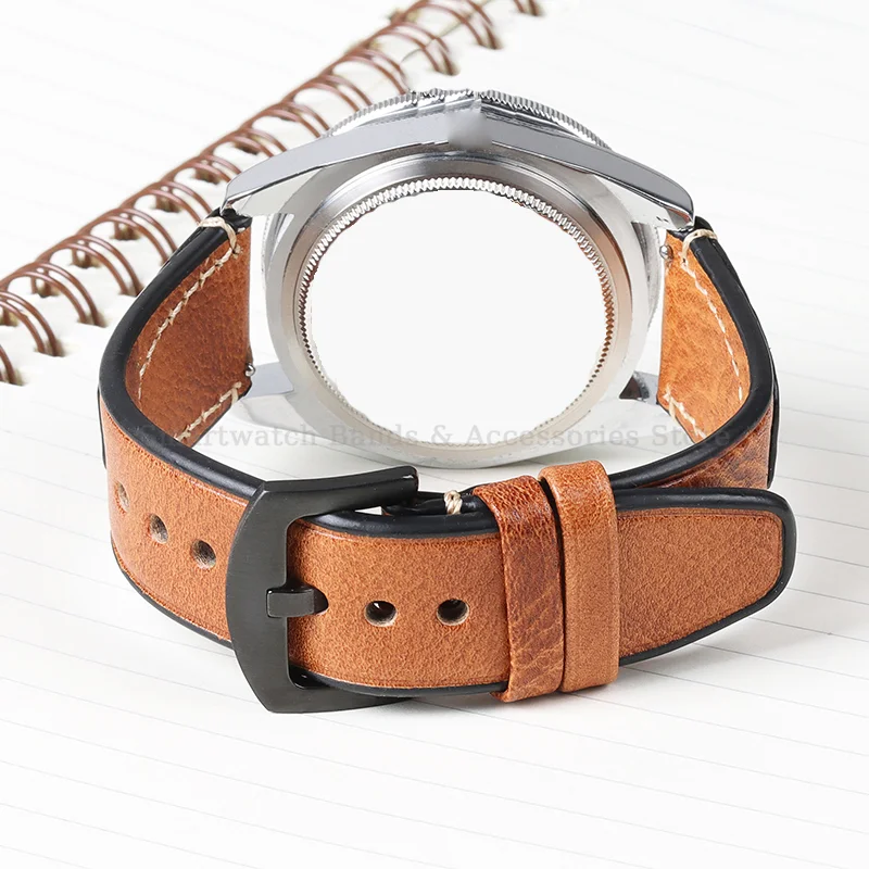 Vintage Leather Quick Release Waterproof Sport Wristband with Stitching Cowhide