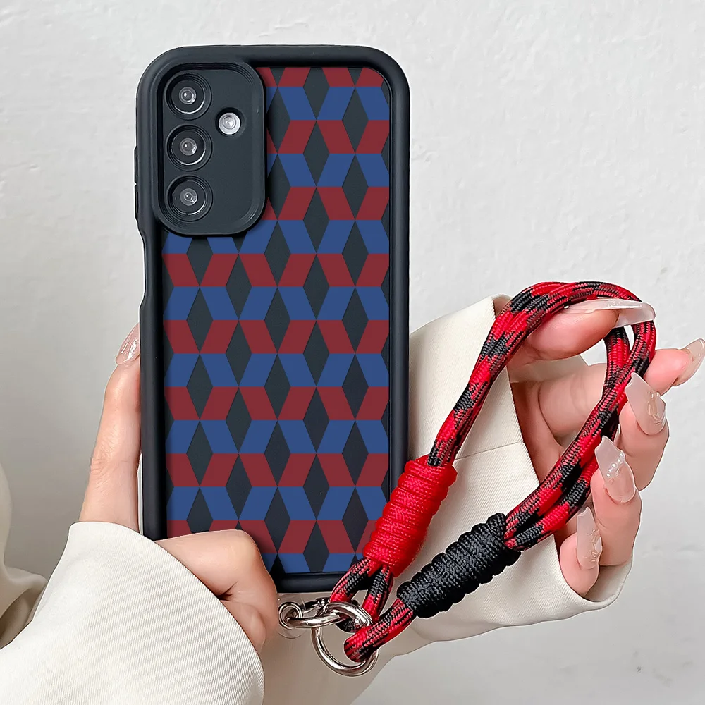 Lanyard Phone Case with Woven Pattern and Wrist Chain Cover