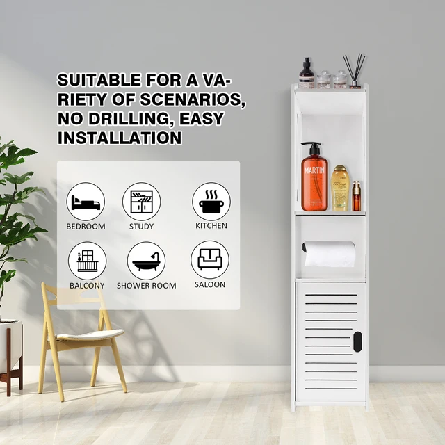 Armadietto Da Pavimento Multiuso - 5 Ripiani, Bianco, Per Bagno, Cucina, Ufficio - Foto 10