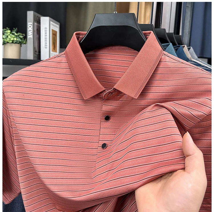 High Quality Summer Men's Business Casual Short Sleeve Comfortable Stripe Lapel Fashion Polo Short Sleeve No Trace T-shirt Top 20 Seaacd38d7ee747a2ad0cd551e4bf2d96i