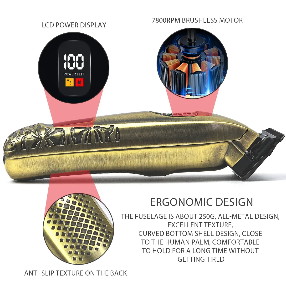 Kemei 2230 2236 All Metal Electric Barber Trimmer Brushless Motor 7500/7800RPM Barber Shop Salon Tool with Base Man Hari Clipper 6