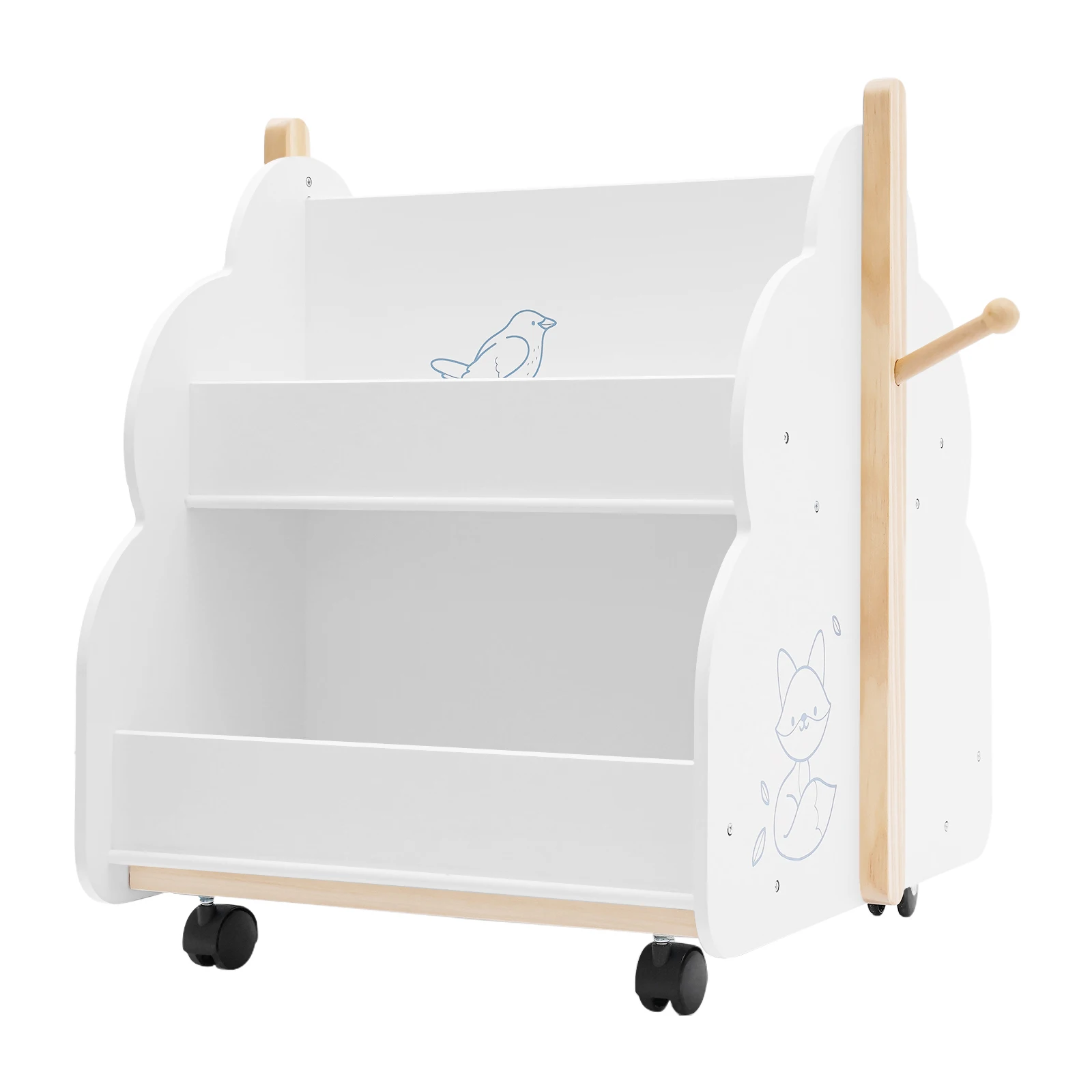 2 Tiers Cloud-shaped Children's White Bookcase with 4 Universal Wheels Easy to Move & Fix 4