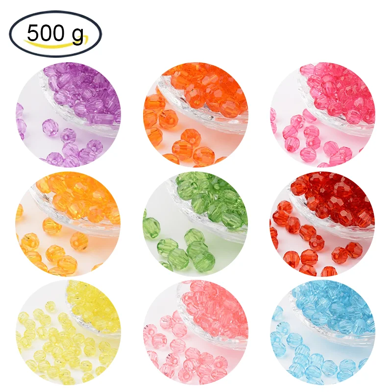 500g Transparent Acrylic Beads Faceted Round Pink 8mm Hole: 1.5mm about 1800PCS/500g