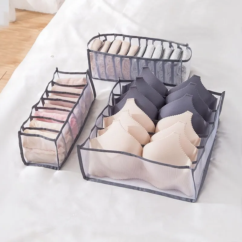 Clothes Organizer 6/7/11 Foldable Underwear Socks Organizer With Dividers Breathable Mesh Bag For Wardrobe