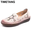 TIMETANG Fit Wide Foot Handmade Genuine Leather Flat Shoes Women Summer Shoes Lady Loafers Breathable Soft Hollow Female Shoes 1