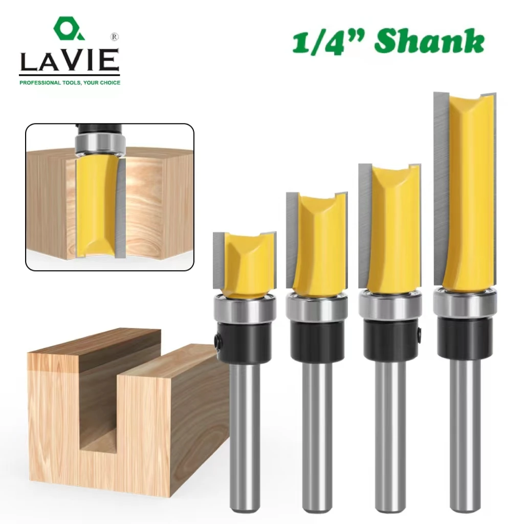 LAVIE 1PC 1/4 Schaft Muster Bit Flush Trim Bit Gerade Bit Mit Bering Scharnier Stemmen Router Bit Holz Trimmer cutter MC01006
