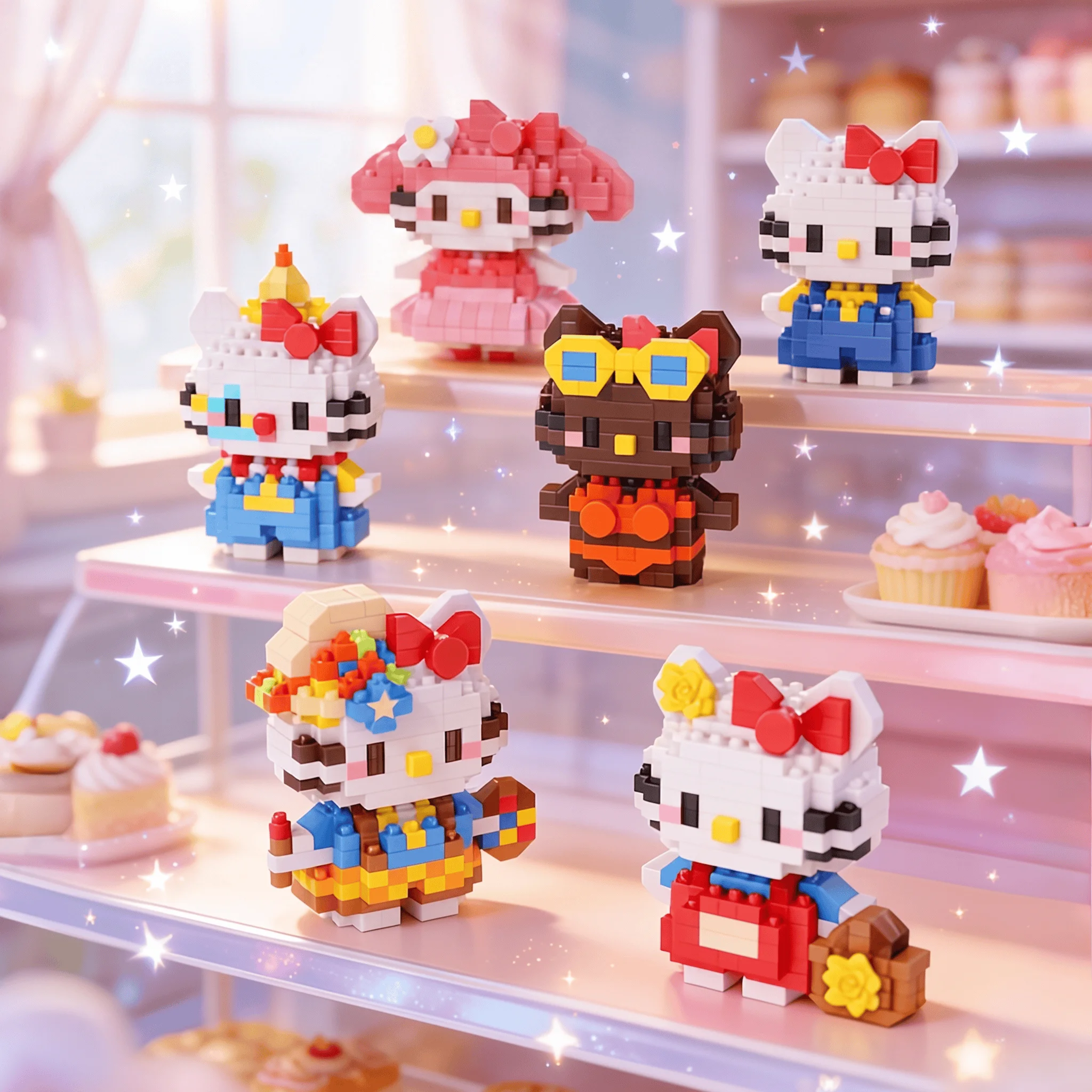 MiniKitten Baustein-Set Niedliche Cartoon-Katzen-Figuren DIY Lernspielzeug für Schreibtischdekoration Ideales Geschenk für Alle Altersgruppen