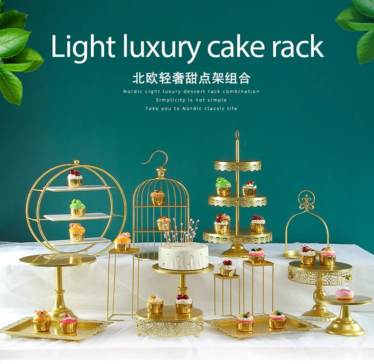 Gold Metal Cake Stands Sets Wedding Party Cupcake Plates Baking Tools for Cakes Cake Decoration Accessories for Home Bakeware