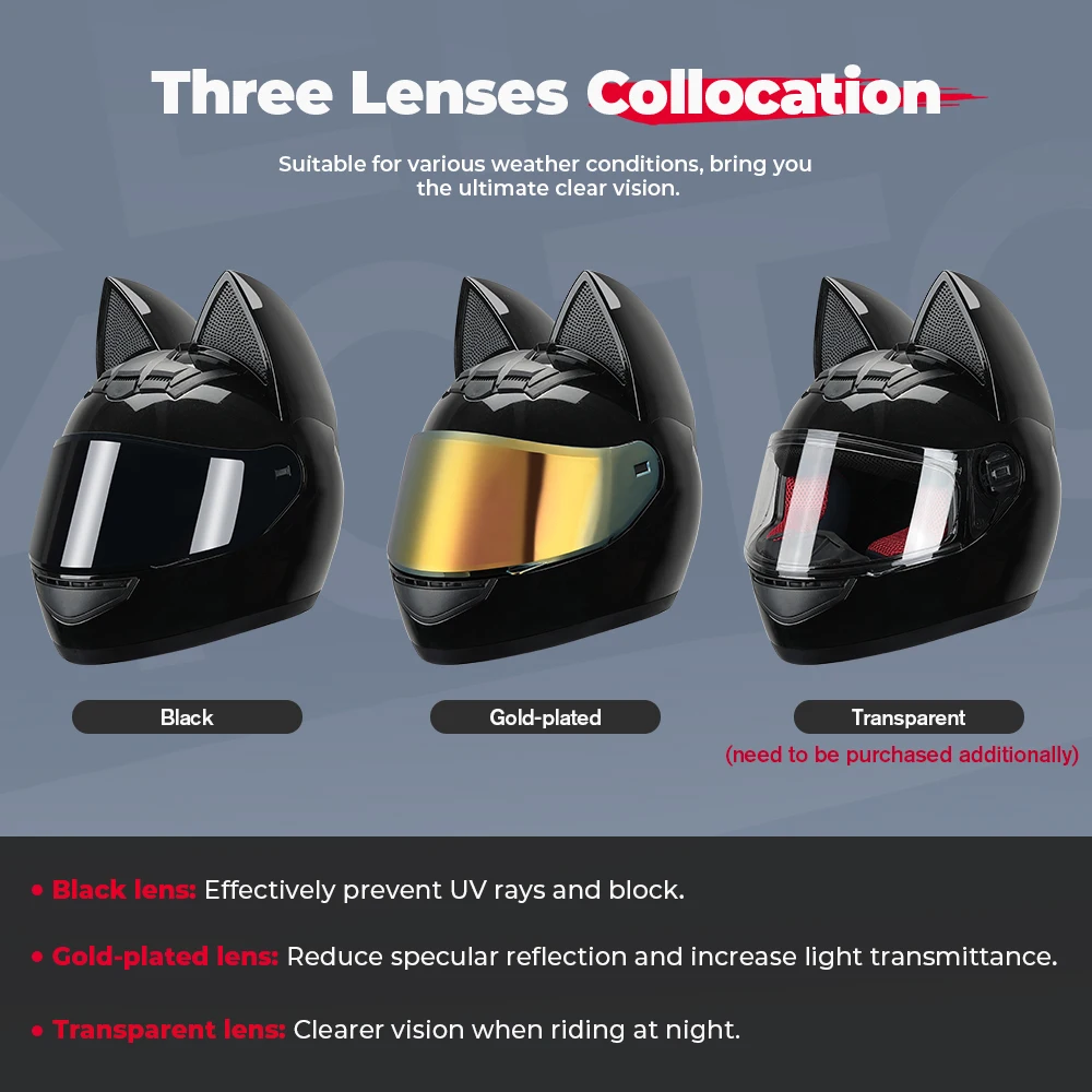 Black Cat Motorbike Helmet Cat Ears Full Face Motorcycle Helmets