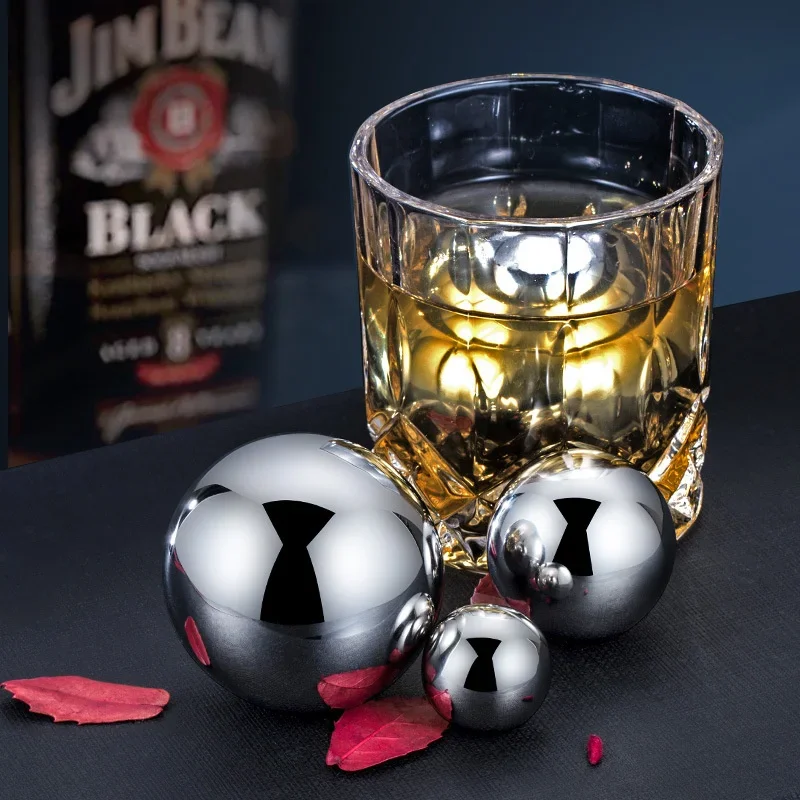 1/2PCS 304 Stainless Steel Ice Hockey Whiskey Chilled Globe Vodka Frozen Ball Kitchen Bar Utensils Reusable Round Metal Ice Ball