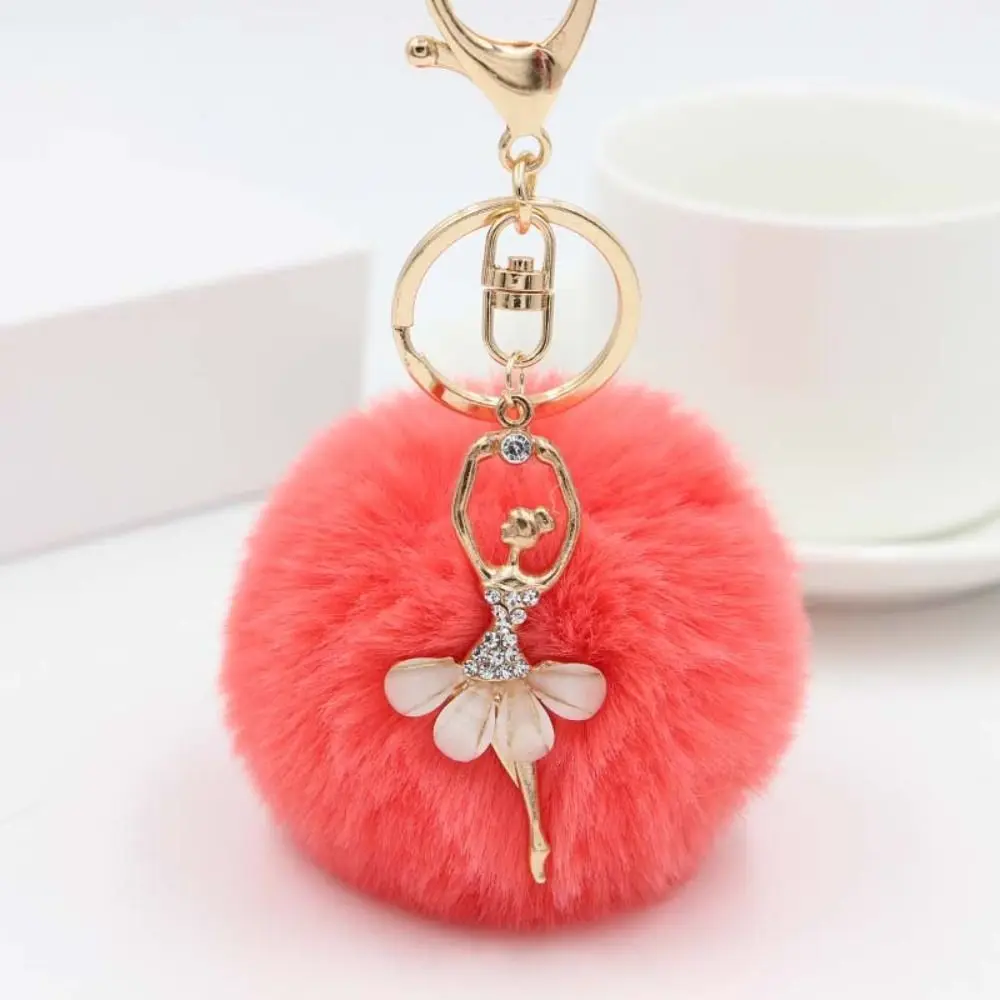 

Trinket Jewelry Gift Pom Pom Keyring Fur Ball Keyring Ballet Angel Girl keychain Fake Fur Key Chain Little Angel Car keychain