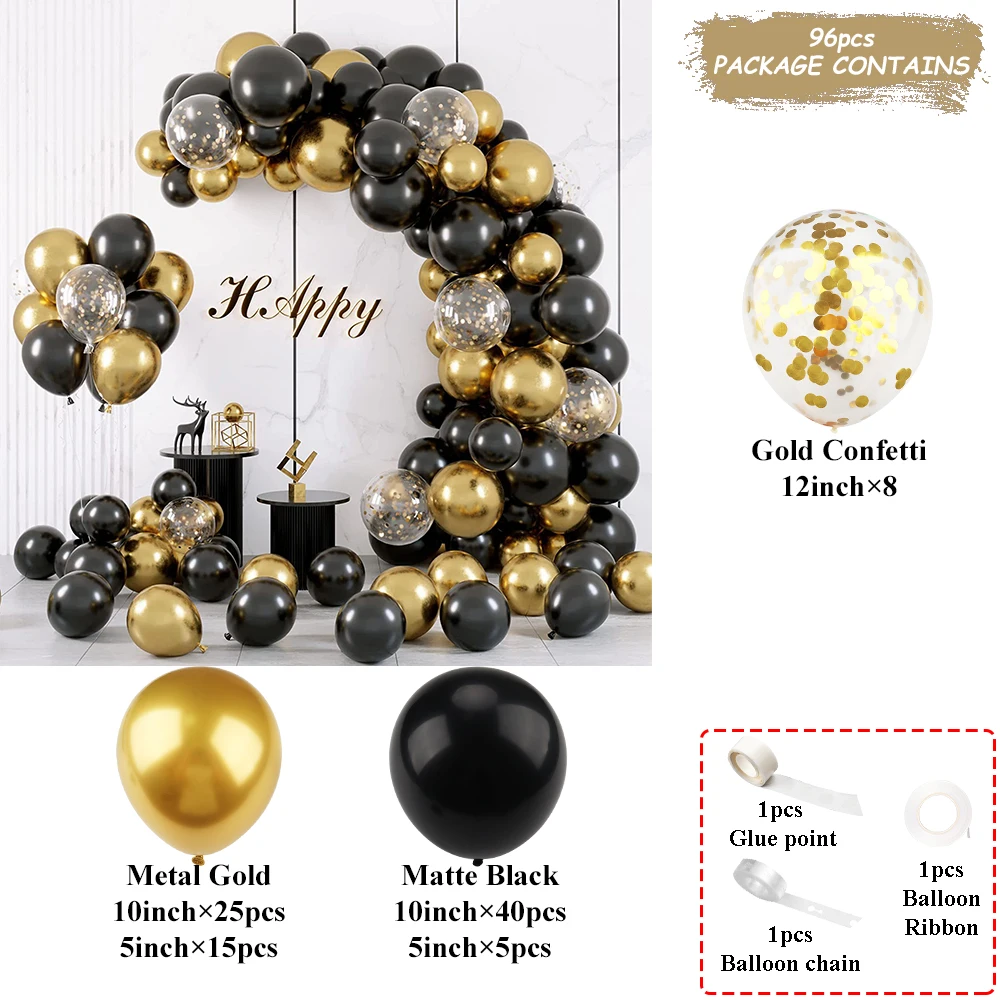 Black Gold Metallic Balloon Arch Boy Girl Birthday Family Party Supplies Adult Wedding Baby Shower Graduation Ballons Decoration