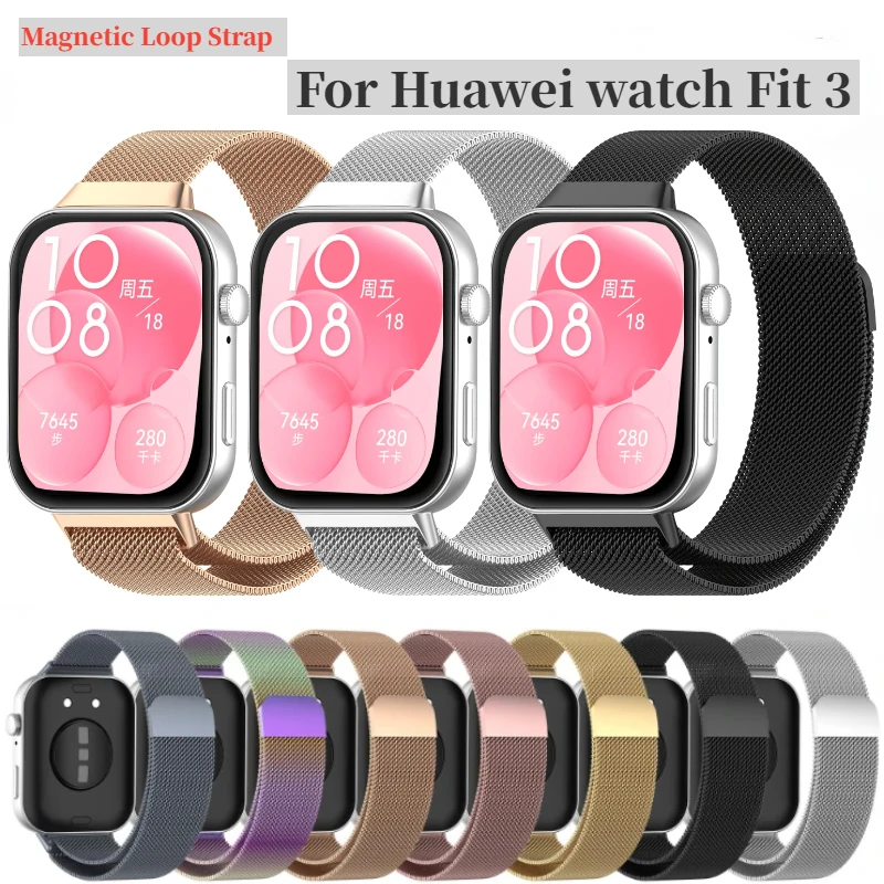 Watch Band Strap Milanese Loop Strap for Huawei Watch Fit 3 Metal Bracelet Wristband for Huawei Watch Fit 3 Correa Smartwatch Replacement Belt