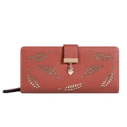 Elegant Women's PU Leather Clutch with Gold Hollow Leaf Design (Coffee)