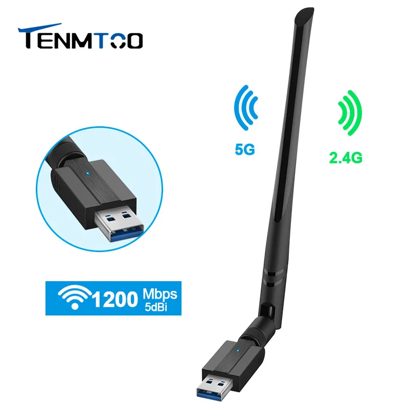 Tenmtoo Chiavetta Wifi Usb, 1200M Antenna Wifi Usb Per Pc, Ad Alta Velocità 802.11Ac 5Dbi Dual Band 2.4/5Ghz Usb Wifi Adattatore, Di Rete Chiavetta In
