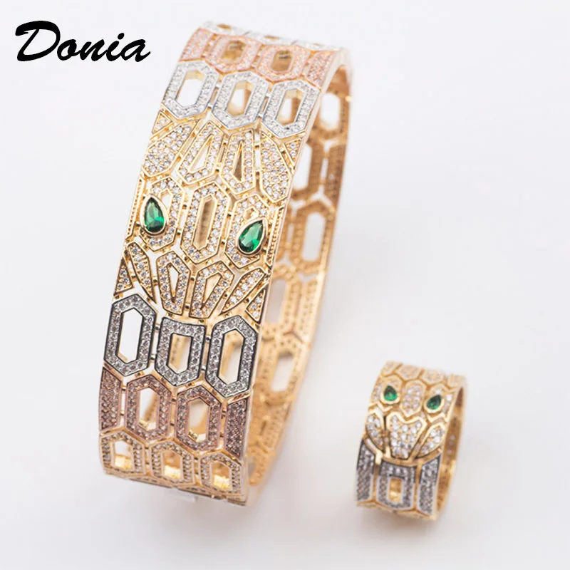 

Donia Jewelry Snake Animal Bracelet Men's Party Jewelry Set Metal Copper Zircon Bracelet and Ring Accessory Set