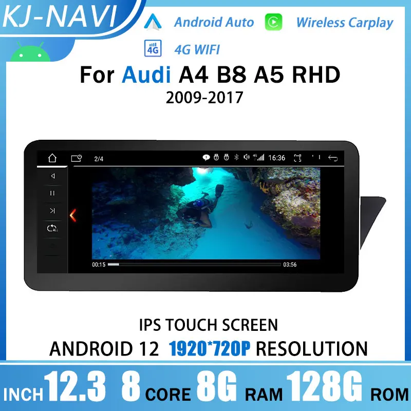 

12,3 ''Android 12 Автомобильный экран плеер для Audi A4 B8 A5 2009-2017 RHD GPS Navi Мультимедиа Стерео автомобильное радио WIFI Google Carplay
