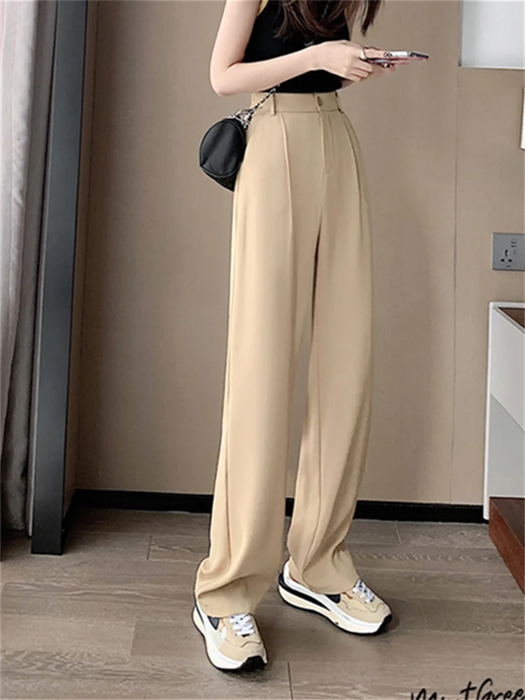 Description Picture 5 of itemSyiwidii High Waisted Suits Pants for Women Spring 2023 Korean Fashion Solid Wide Leg Straight Pants Office Ladies Casual Pants