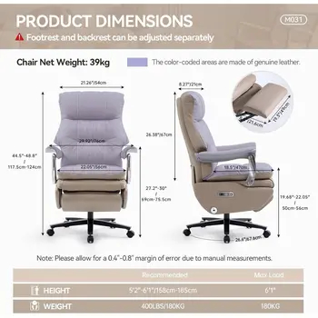 Dual Motor Leather Electric Office Chair with Footrest, Comfortable Reclining Chair with Massage, High Back Ergonomic Desk Chair 3