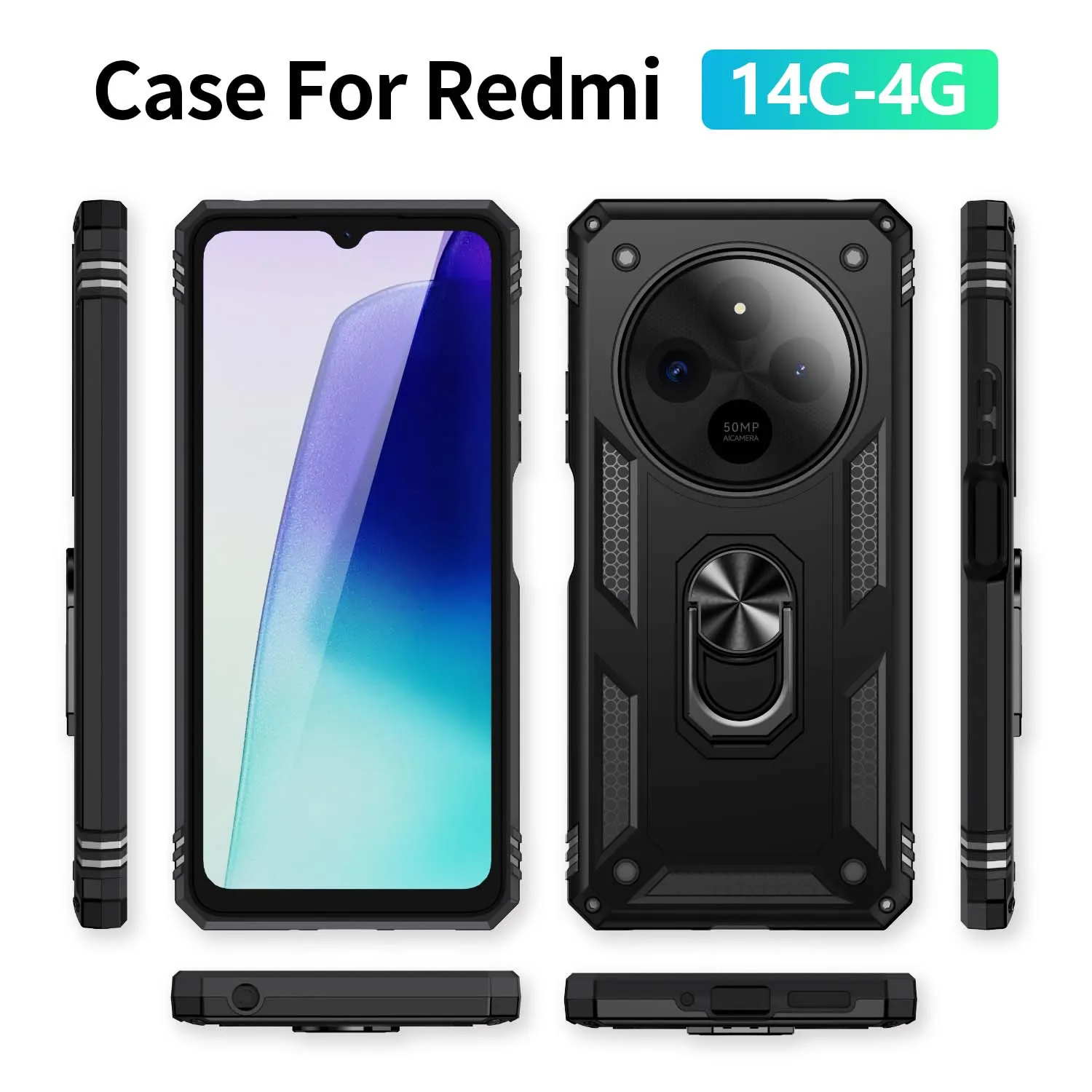 Shockproof Folding Armor Case with Stand Holder Ring Cover