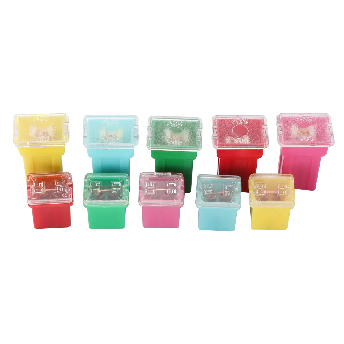 Car Fuse Jcase Fuse Box Shaped Low Tall Profile Assortment 10Pcs 20A 30A 40A 50A 60A Automotive Parts