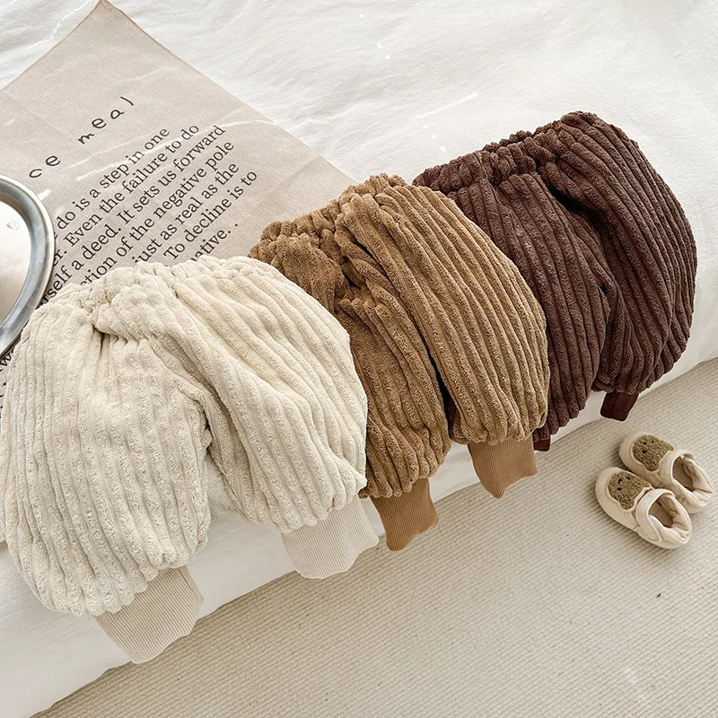 

2023 Thick Plush Harem Pants Kids Boys Soft Warm Comfortable Loose Sweatpants Newborn Baby Girls Winter Lantern Trousers