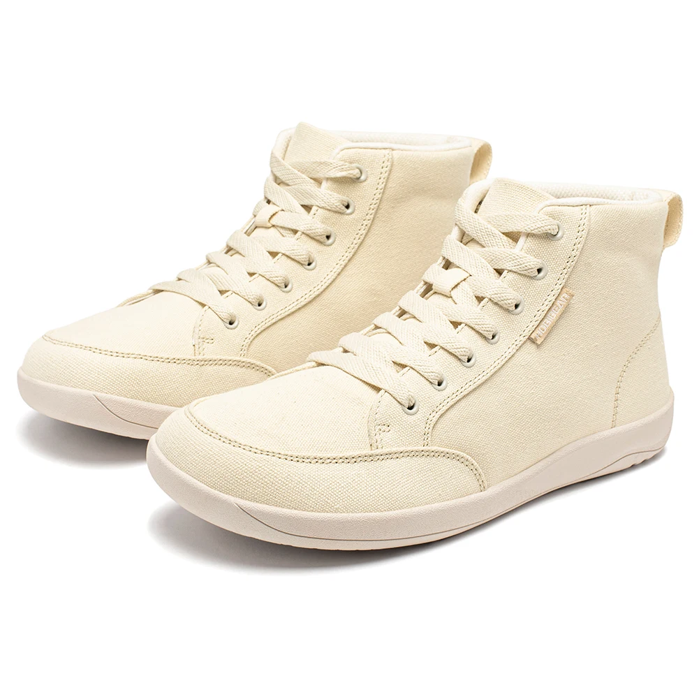 أحذية HOBIBEAR متوسطة الارتفاع حافي القدمين للجنسين صندوق واسع من القماش أحذية رياضية بدون قطرة وأربطة للمشي في الهواء الطلق