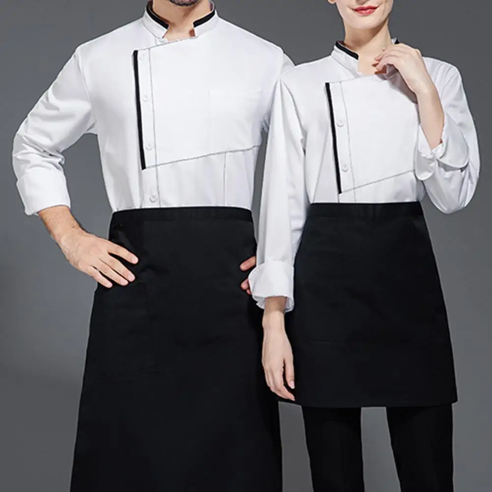 

Chef Uniform Short Sleeve Unisex Stand Collar Breathable Stain-resistant Cook Kitchen Bakery Canteen Restaurant Bar Waiter Top