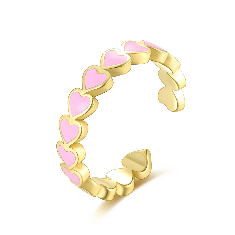 925 Sterling Silver Rainbow Enamel Heart String Adjustable Rings For Women Gift Red Pink Drop Oil Heart Opening Rings Jewel silver ring,silver rings,silver heart ring