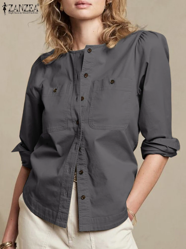 Mode Lente Ol Kantoor Blouse Vrouwen O-Hals Shirt Met Lange Mouwen 2024 Zanzea Casual Vakantie Tops Femme Buttons Down Blusas Tuniek